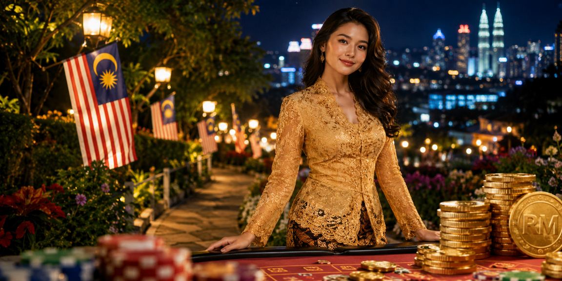 Suasana pertaruhan kasino dan sukan Malaysia dengan pakaian tradisional kebaya